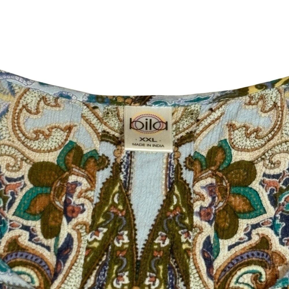 Bila Women’s XXL Boho Paisley Cold Shoulder Blouse Bell Sleeve Rayon Top - Picture 2 of 9